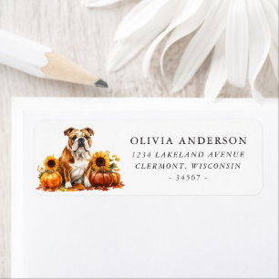Watercolor Bulldog Autumn Return Address
