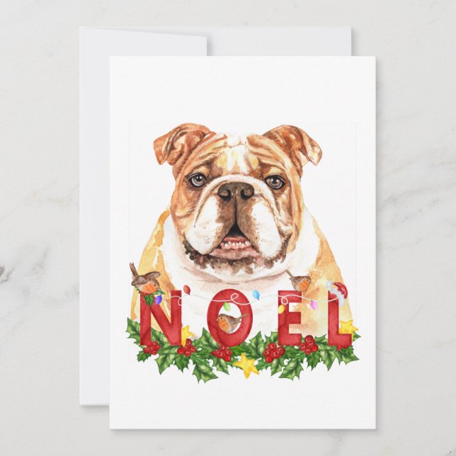 Watercolor Bulldog Noel Christmas Card (Front)