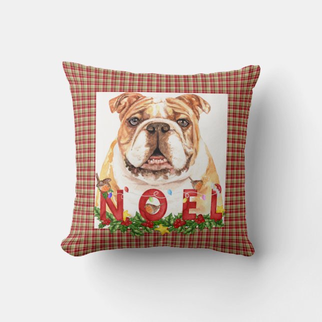 Watercolor Bulldog Noel Christmas   Cushion (Front)