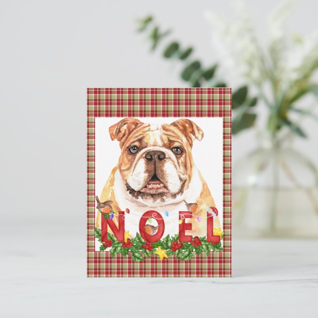 Watercolor Bulldog Noel Christmas   Postcard (Standing Front)