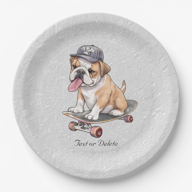 Watercolor Bulldog Paper Plate (Front)