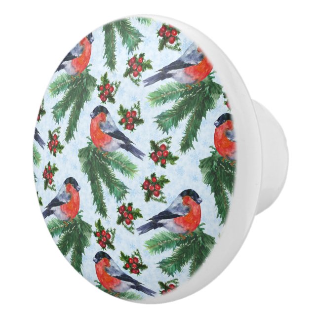 watercolor bullfinch ceramic knob (Right)