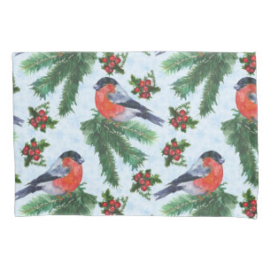 watercolor bullfinch pillowcase
