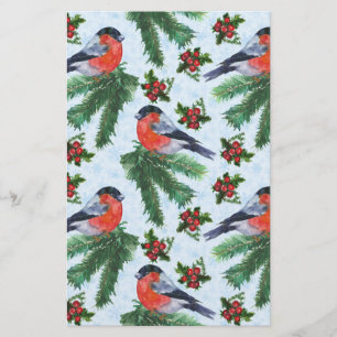 watercolor bullfinch stationery