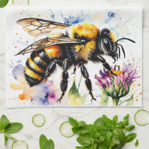 Watercolor Bumble Bee Honey Apiarist Kitchen Towel