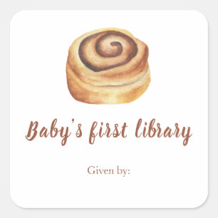 Watercolor Bun Baby shower - baby's first library Square Sticker