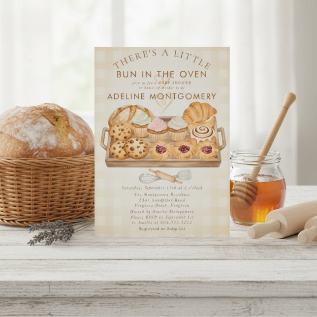 watercolor Bun in the Oven Bakery Baby Shower Invitation (Creator Uploaded)