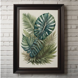 Watercolor Bundle of Tropical Monstera Palm Leaf 2 Poster
