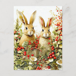 Watercolor Bunnies and Wild Berries  Postcard
