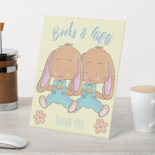 Watercolor Bunnies Baby Shower Books and Gifts  Pedestal Sign