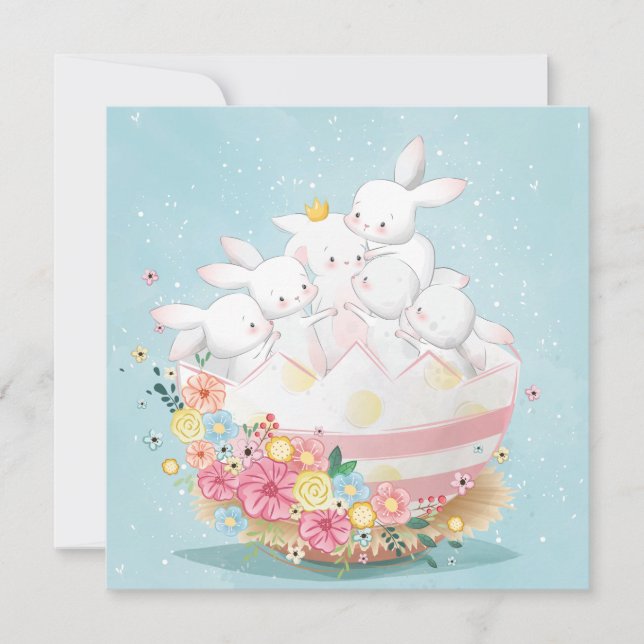 Watercolor Bunnies in Flower Easter Egg (Front)