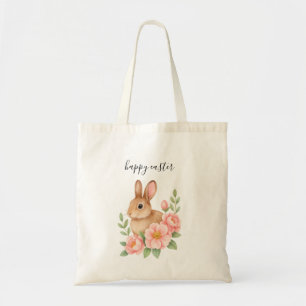 Watercolor Bunnt and Pink Floral Wreath Easter Thr Tote Bag