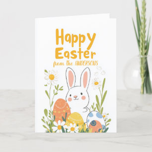 Watercolor bunny and Easter eggs Holiday Card