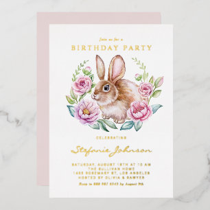 Watercolor Bunny and Pink Flowers Birthday Party