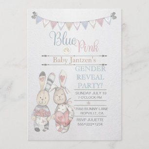 Watercolor Bunny Baby Gender Reveal Invitation