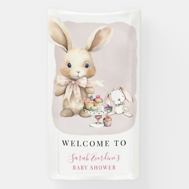 Watercolor Bunny Baby Shower Banner (Vertical)