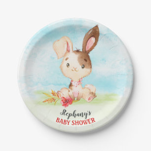 Watercolor Bunny Baby Shower Farm Paper Plate