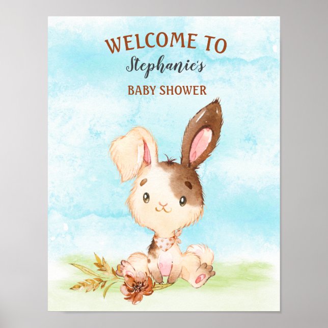 Watercolor Bunny Baby Shower Farm Poster (Front)