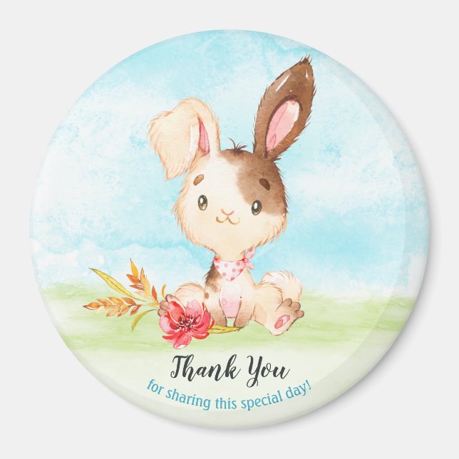 Watercolor Bunny Baby Shower Farm Thank You Magnet (Front)