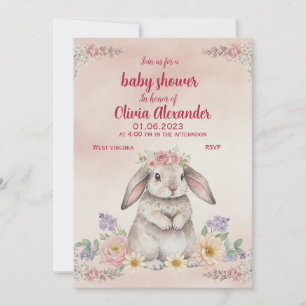 Watercolor Bunny Baby Shower Invitation Sweet Fl