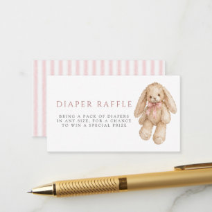 Watercolor Bunny Blush Pink Bow Diaper Raffle Enclosure Card