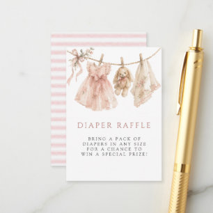 Watercolor Bunny Blush Pink Bow Diaper Raffle Enclosure Card