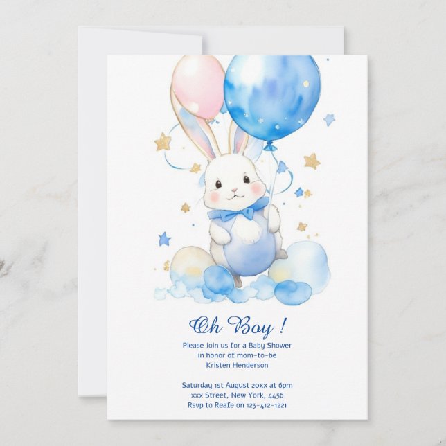 Watercolor Bunny Boy Baby Shower Invitation (Front)