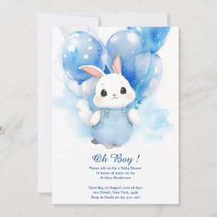 Watercolor Bunny Boy Baby Shower Invitation