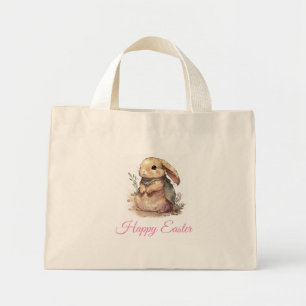 Watercolor Bunny Cute Easter Mini Tote Bag