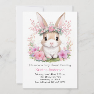 Watercolor Bunny Dreams Pink Girl Baby Shower Invitation