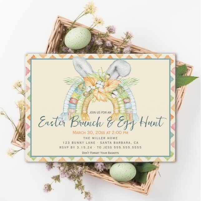 Watercolor Bunny Ears Boho Rainbow Easter Brunch Invitation (Creator Uploaded)