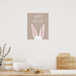 Watercolor Bunny Ears On Beige Happy Easter Poster
