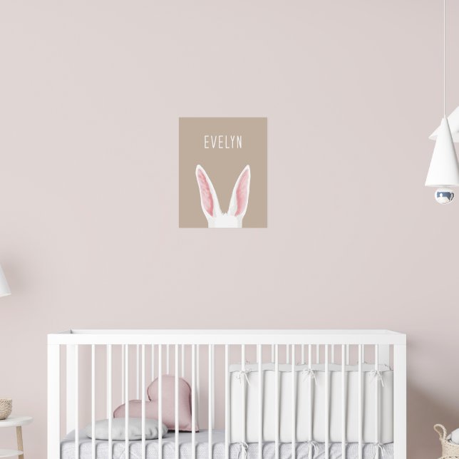 Watercolor Bunny Ears On Beige With Child's Name Poster (Nursery 2)