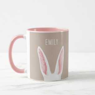 Watercolor Bunny Ears On Beige With Custom Name Mug