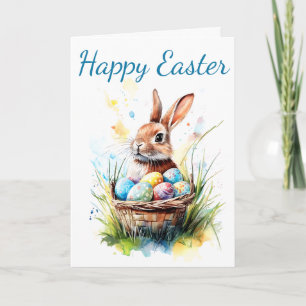 Watercolor Bunny & Easter Basket Card