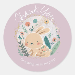 Watercolor Bunny Easter Birthday Cute Thank You  Classic Round Sticker