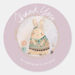 Watercolor Bunny Easter Birthday Thank You Floral Classic Round Sticker