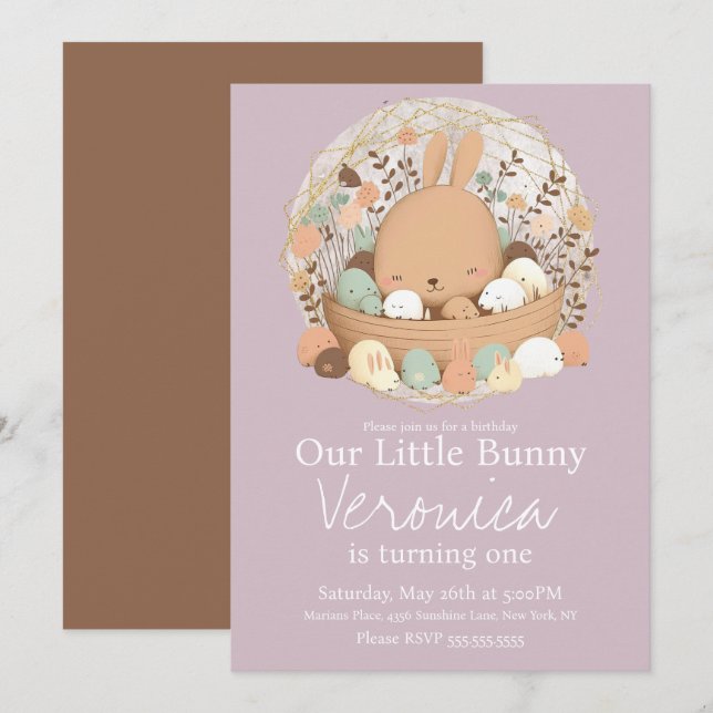 Watercolor Bunny Easter Bohemian Birthday Party In Invitation (Front/Back)