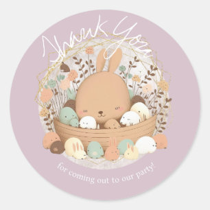 Watercolor Bunny Easter Bohemian Birthday  Thanks Classic Round Sticker