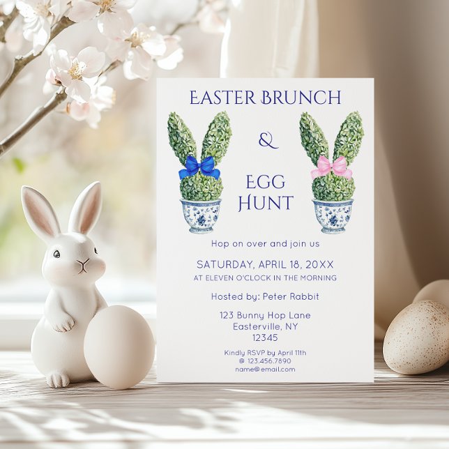 Watercolor Bunny Easter Brunch and Egg Hunt Invitation (Creator Uploaded)