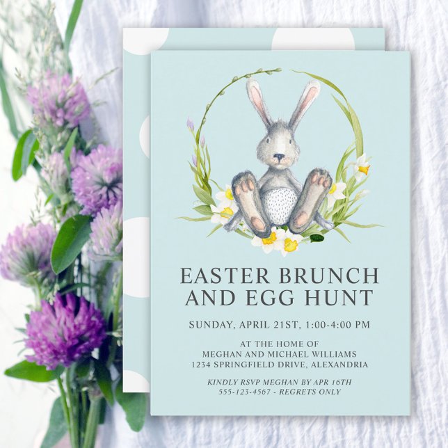 Watercolor Bunny Easter Brunch Egg Hunt Invitation (Creator Uploaded)