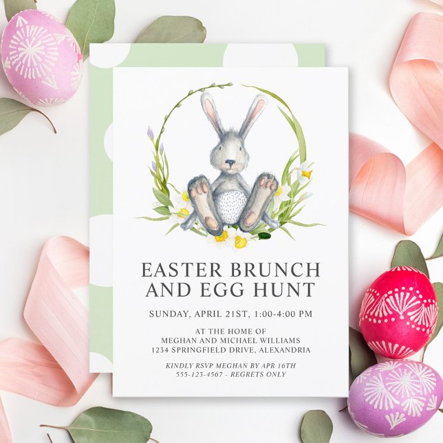 Watercolor Bunny Easter Brunch Egg Hunt Invitation (Creator Uploaded)
