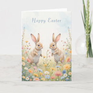 Watercolor Bunny Easter Cute and Whimsical  Holiday Card