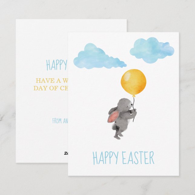 Watercolor Bunny Easter Holiday Card (Front/Back)