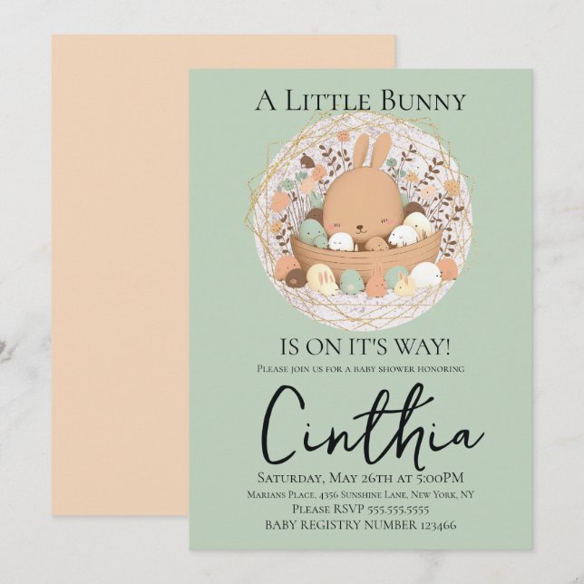 Watercolor Bunny Easter Pastel Basket Baby Shower Invitation (Front/Back)