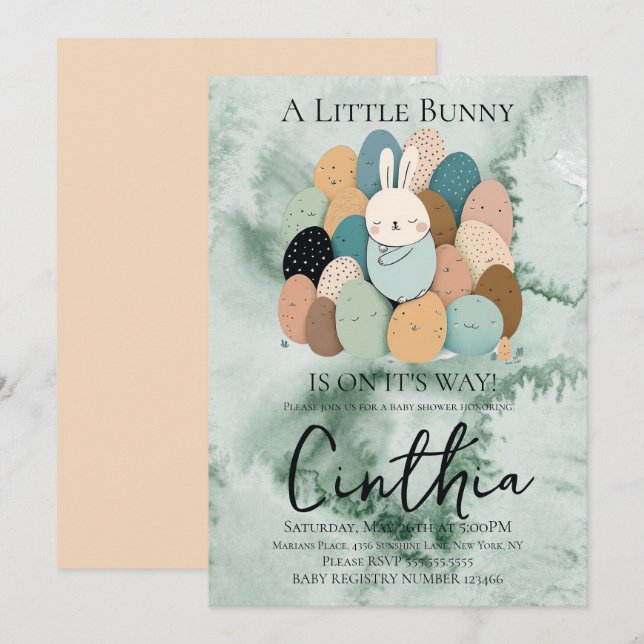 Watercolor Bunny Easter Pastel Egg Baby Shower Invitation (Front/Back)