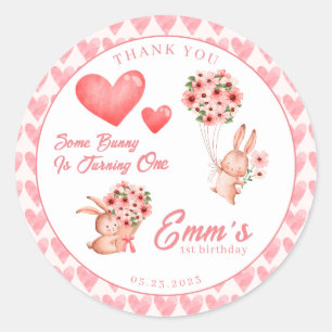 Watercolor bunny Easter pink roses and Heart  Classic Round Sticker
