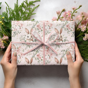 Watercolor Bunny Faces & Floral Wreath Wrapping Paper