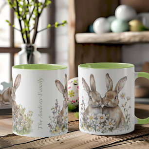 Watercolor Bunny Family Name Easter Mug