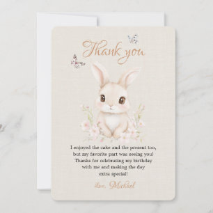 Watercolor Bunny First Birthday Thank You Card